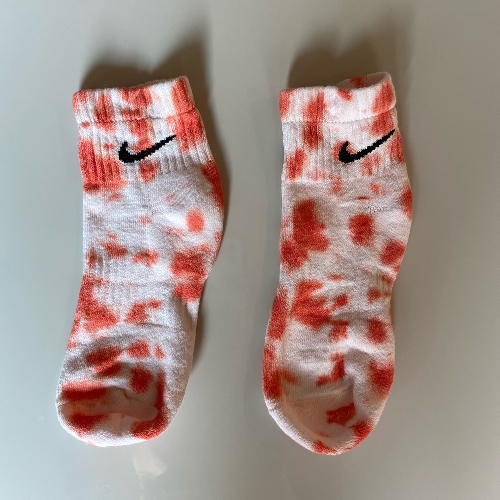 Custom Tie Dye Orange White Nike Ankle Socks